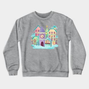 Watercolor Cute Town Scene Crewneck Sweatshirt